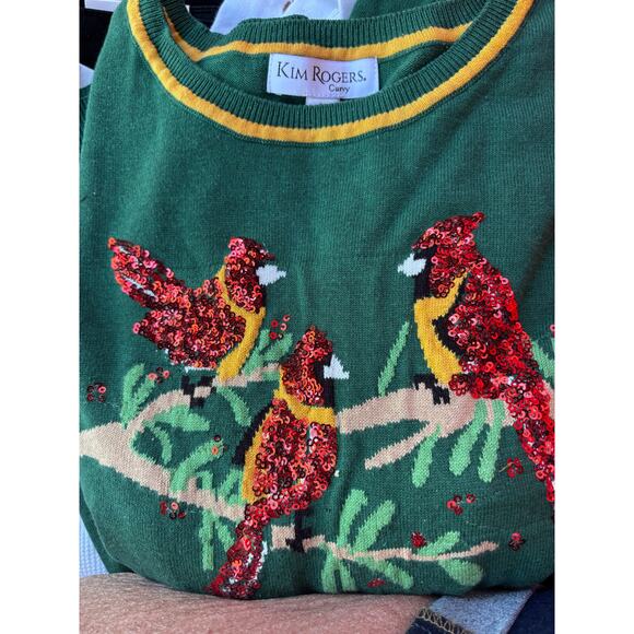 Kim Rogers Curvy Sequin Red Cardinal Sweater Holidays Sparkly Festive Christmas - Picture 3 of 7